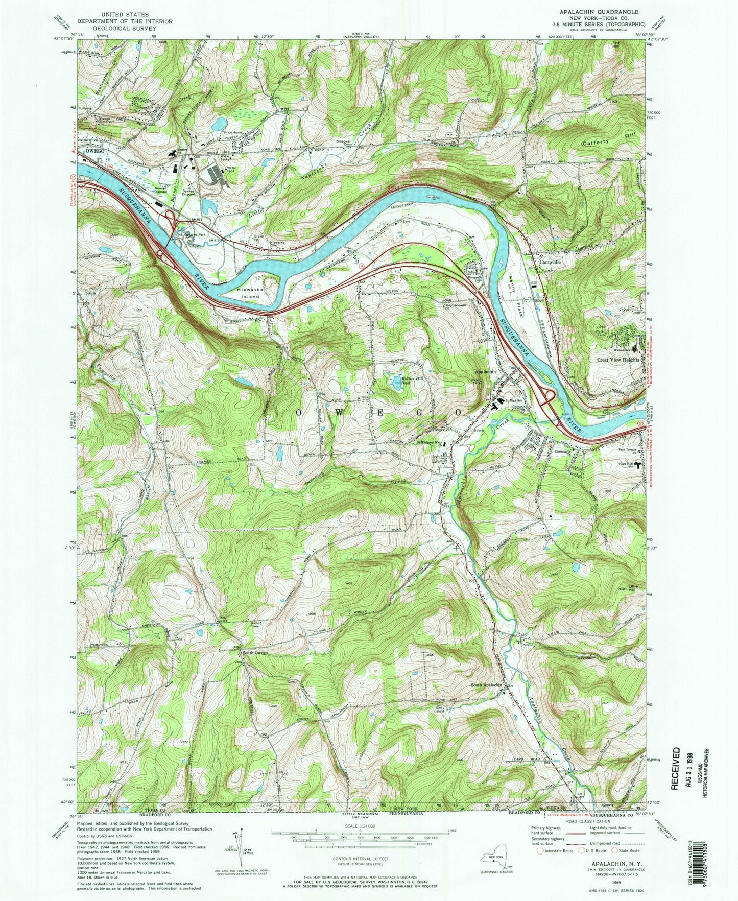 Classic USGS Apalachin New York 7.5'x7.5' Topo Map Image