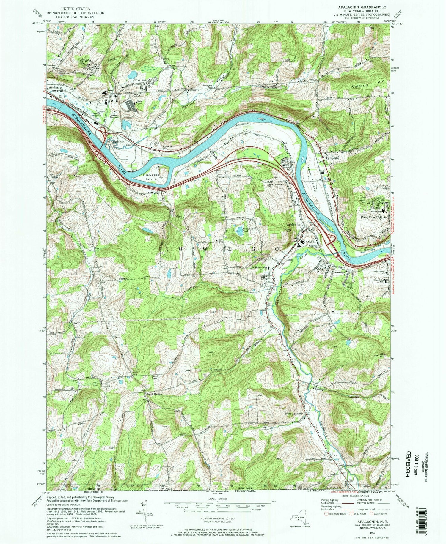 Classic USGS Apalachin New York 7.5'x7.5' Topo Map Image