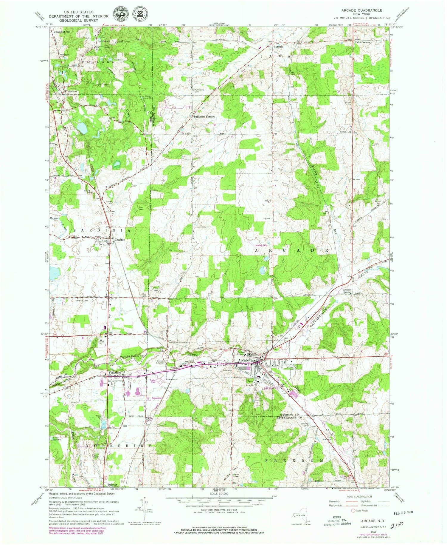 Classic USGS Arcade New York 7.5'x7.5' Topo Map Image