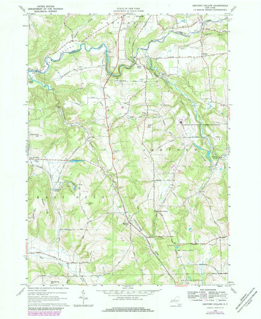 Classic USGS Ashford Hollow New York 7.5'x7.5' Topo Map Image