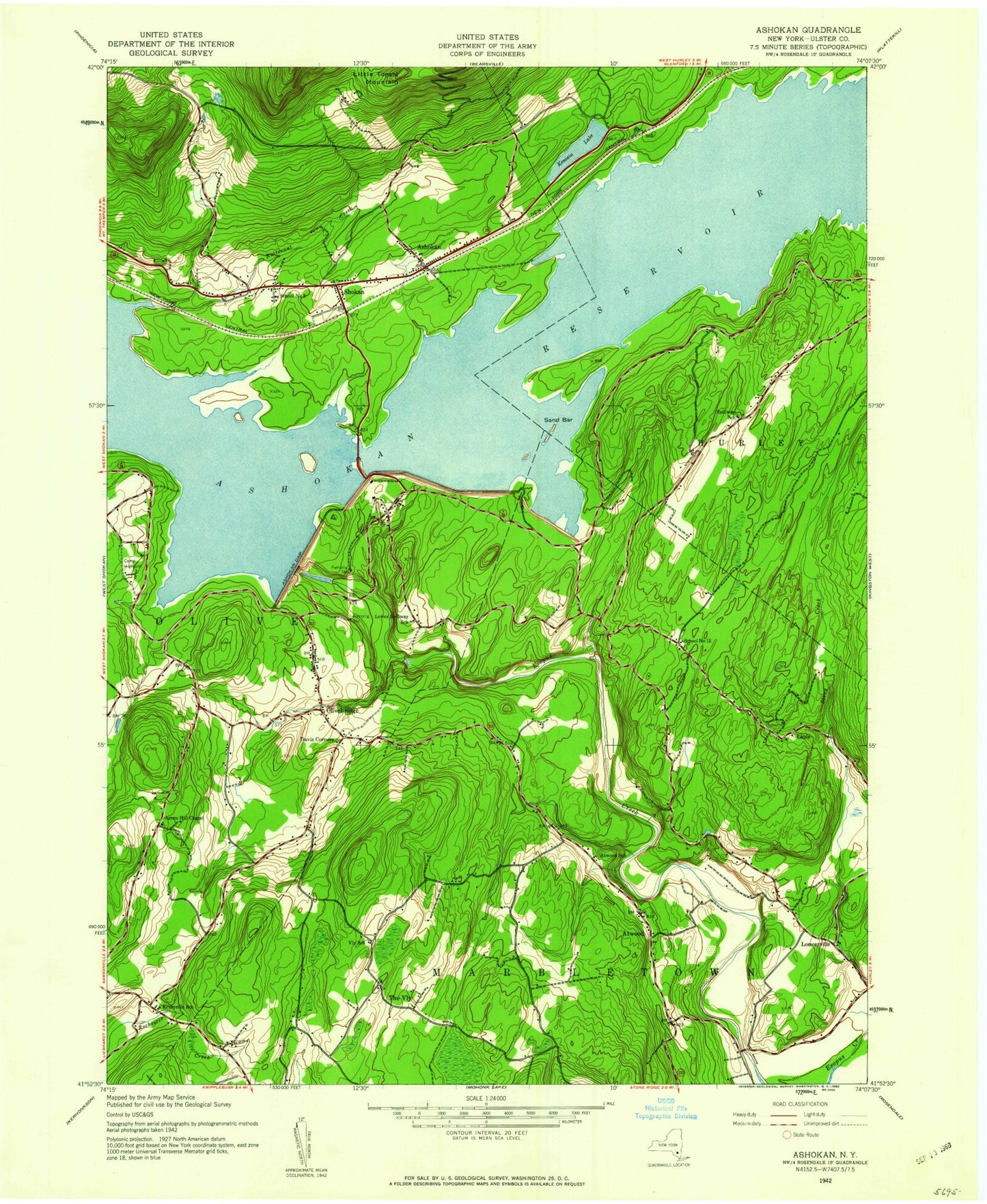 Classic USGS Ashokan New York 7.5'x7.5' Topo Map Image