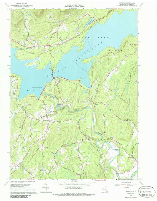 Classic USGS Ashokan New York 7.5'x7.5' Topo Map Image