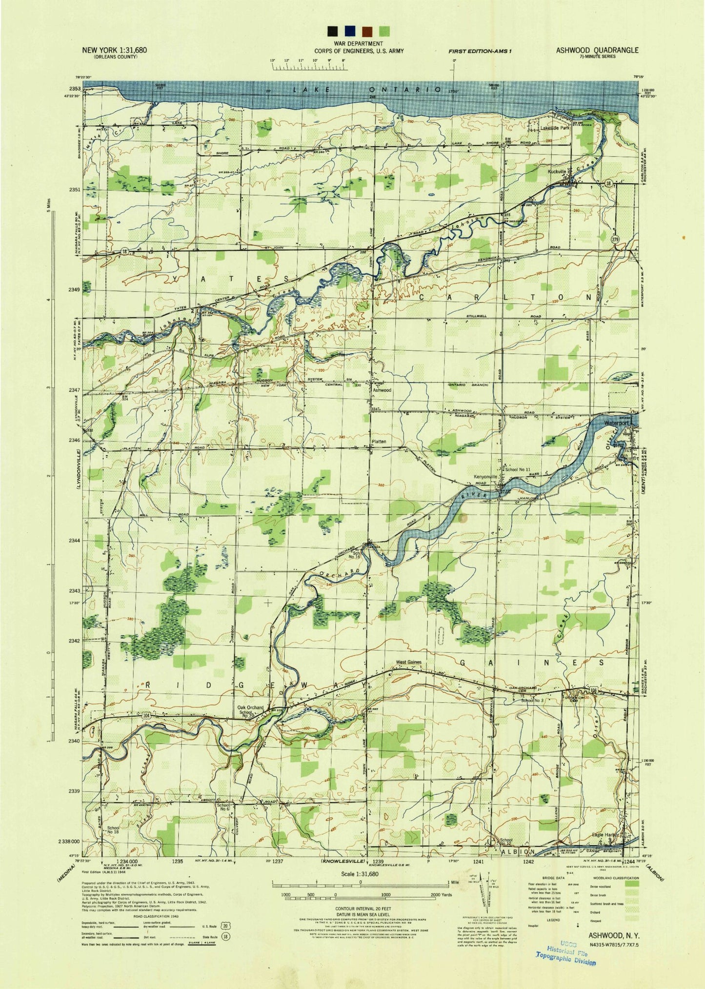 Classic USGS Ashwood New York 7.5'x7.5' Topo Map Image