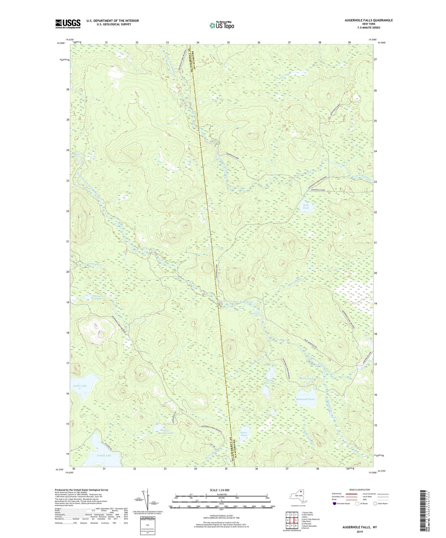 Augerhole Falls New York US Topo Map Image