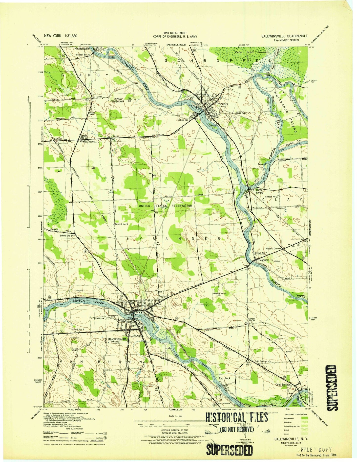 Classic USGS Baldwinsville New York 7.5'x7.5' Topo Map Image