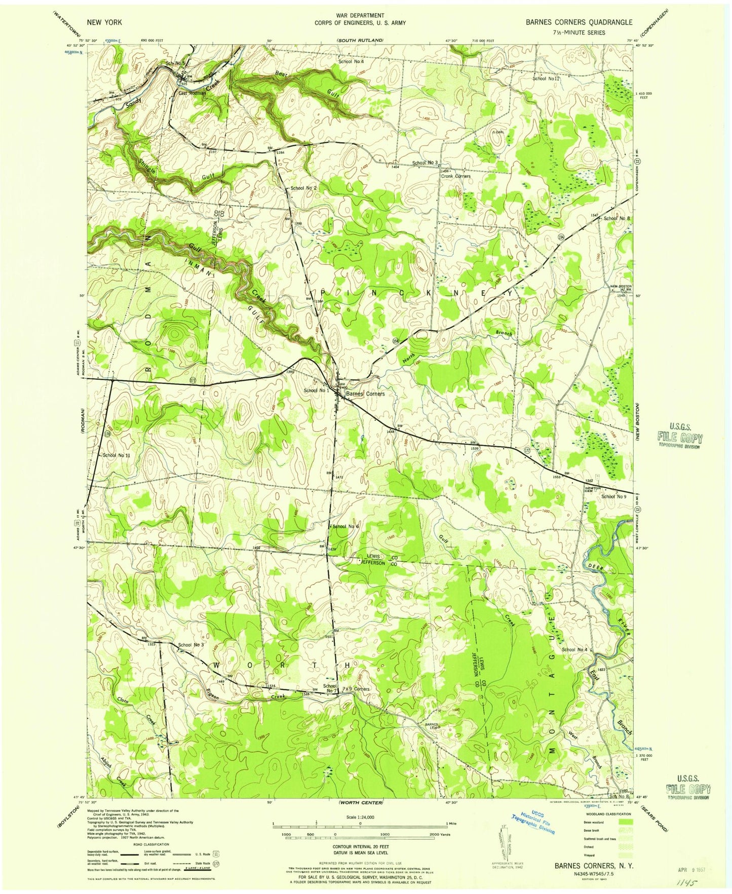 Classic USGS Barnes Corners New York 7.5'x7.5' Topo Map Image