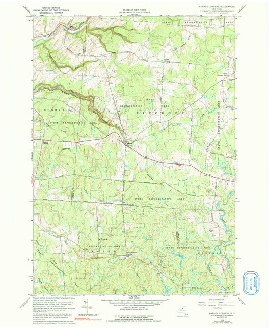 Classic USGS Barnes Corners New York 7.5'x7.5' Topo Map Image