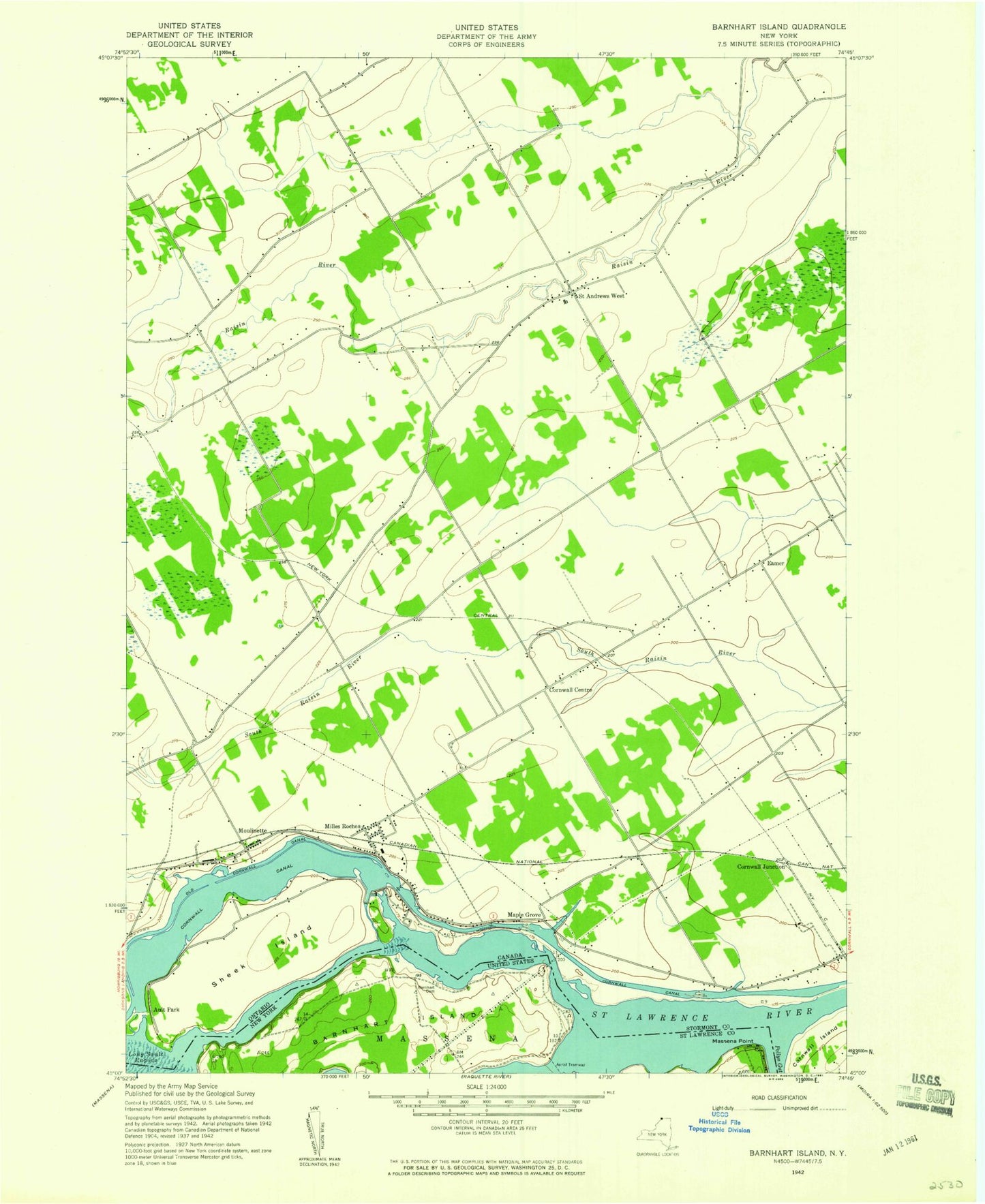 Classic USGS Cornwall West Ontario 7.5'x7.5' Topo Map Image