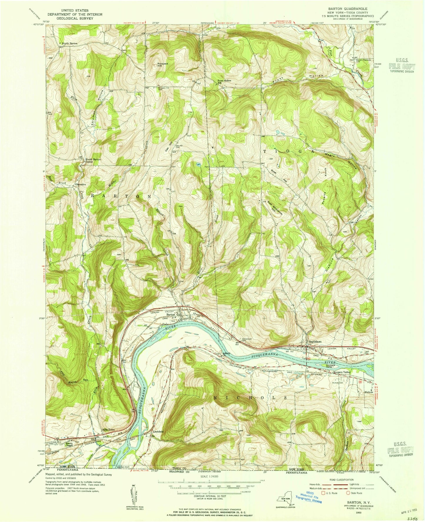 Classic USGS Barton New York 7.5'x7.5' Topo Map Image