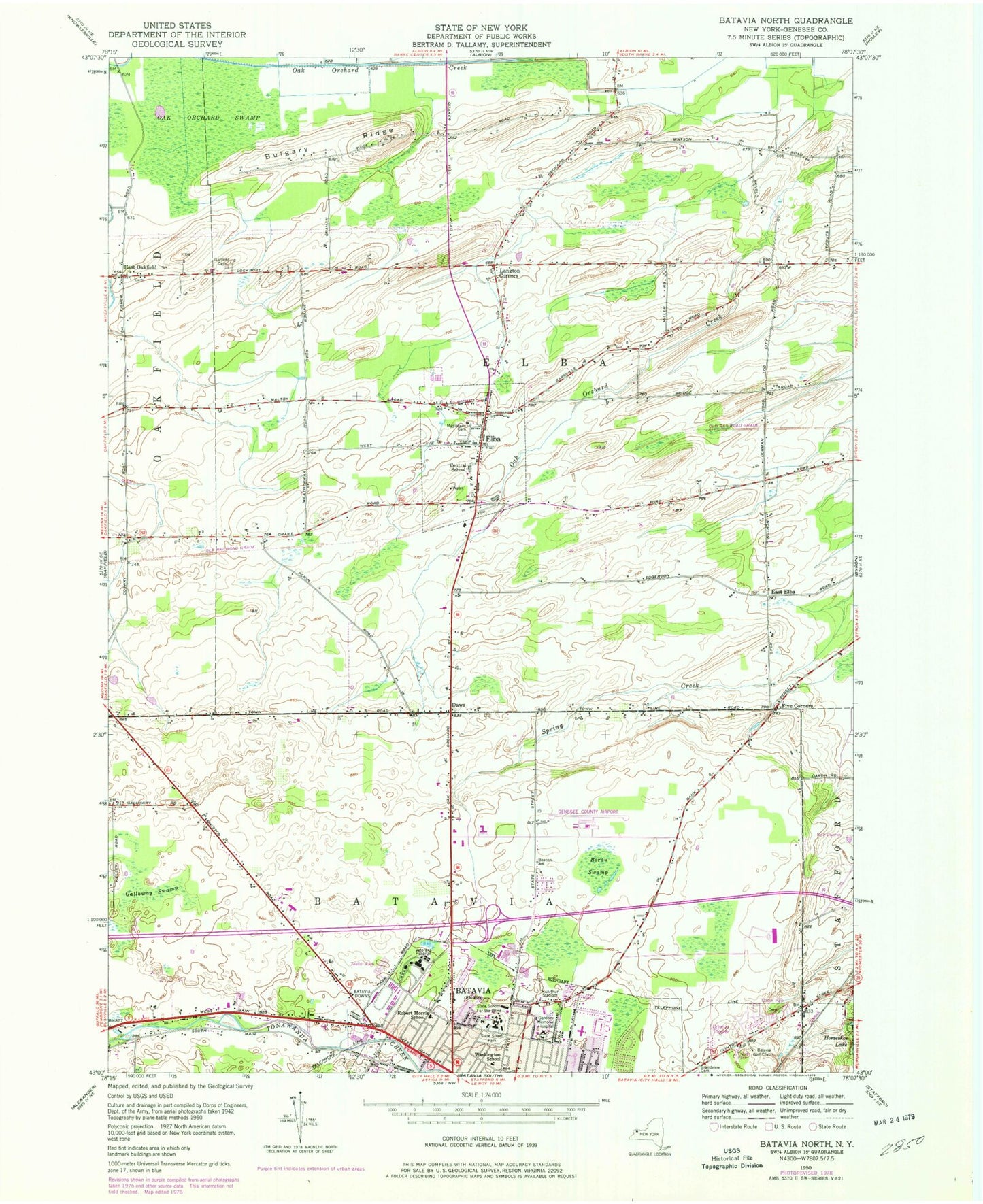 Classic USGS Batavia North New York 7.5'x7.5' Topo Map Image