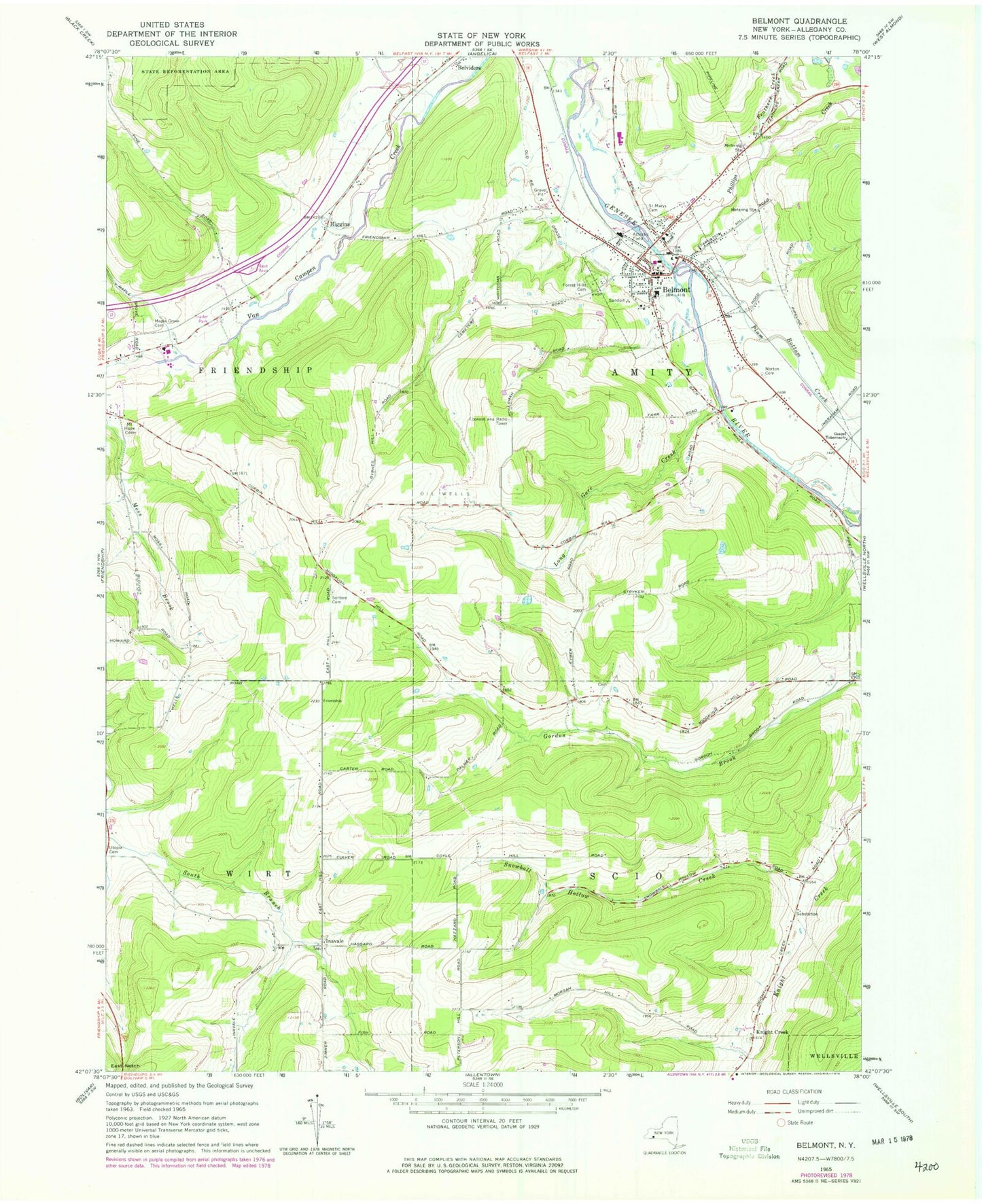 Classic USGS Belmont New York 7.5'x7.5' Topo Map Image