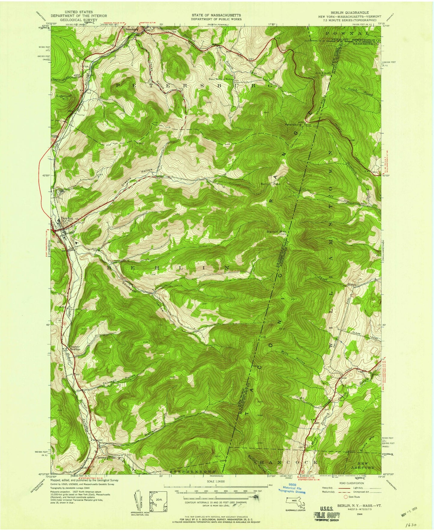 Classic USGS Berlin New York 7.5'x7.5' Topo Map Image