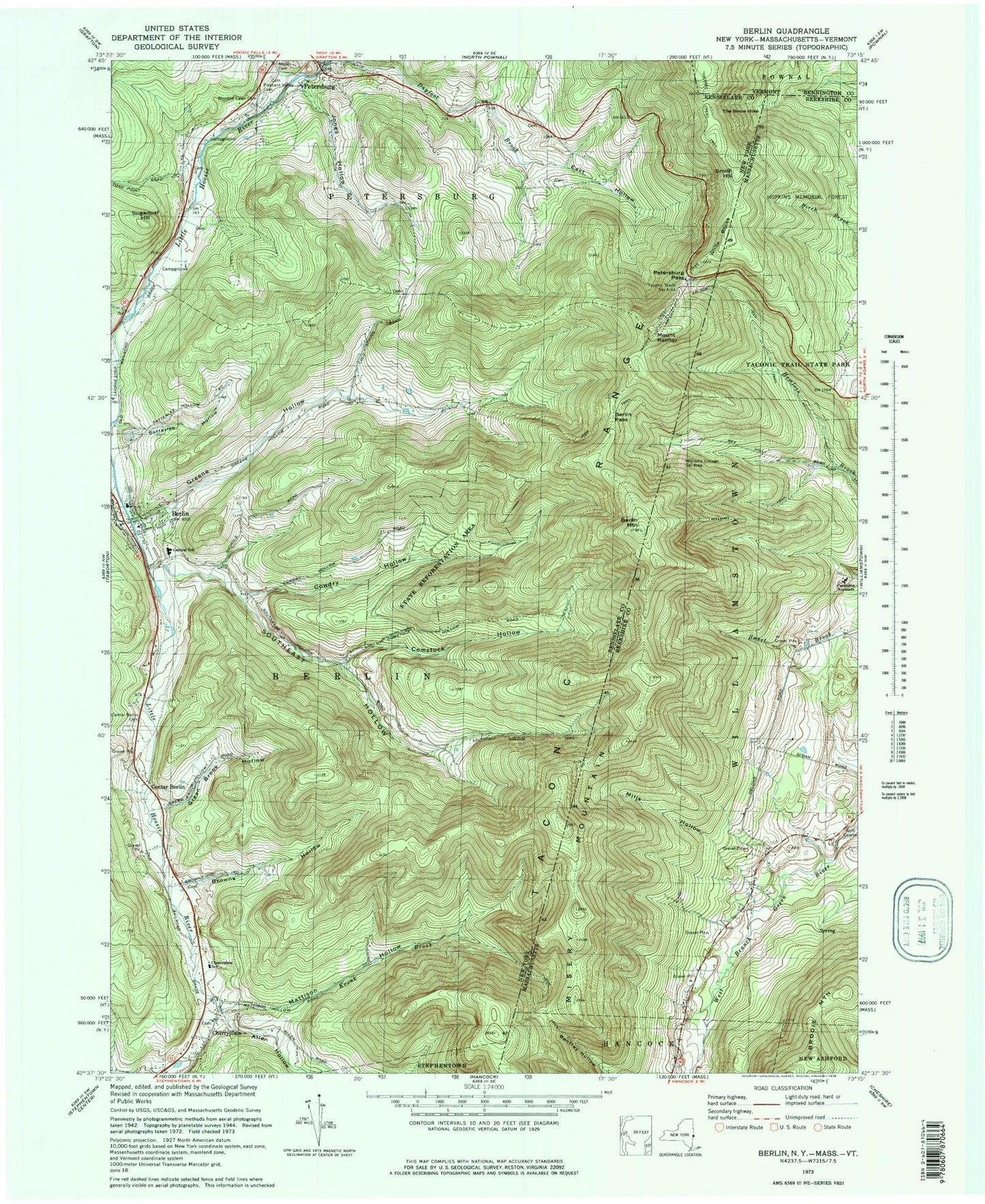 Classic USGS Berlin New York 7.5'x7.5' Topo Map Image