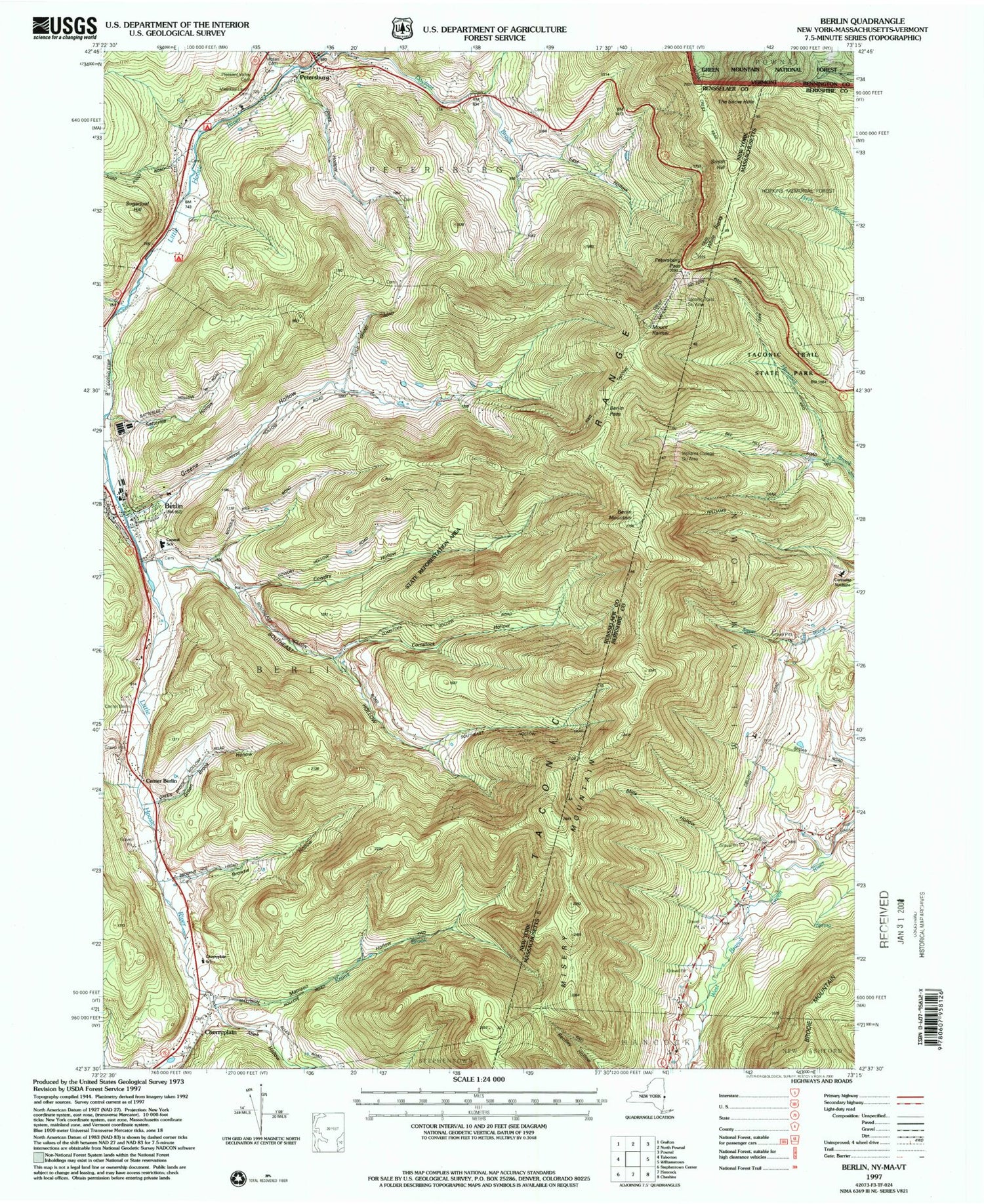 Classic USGS Berlin New York 7.5'x7.5' Topo Map Image