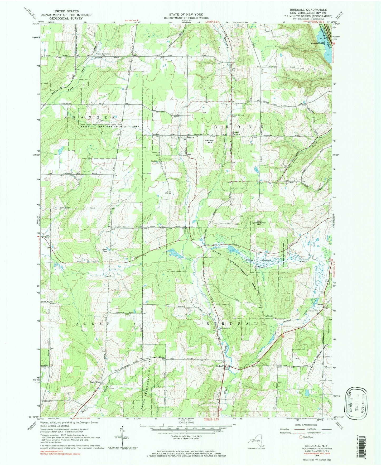 Classic USGS Birdsall New York 7.5'x7.5' Topo Map Image