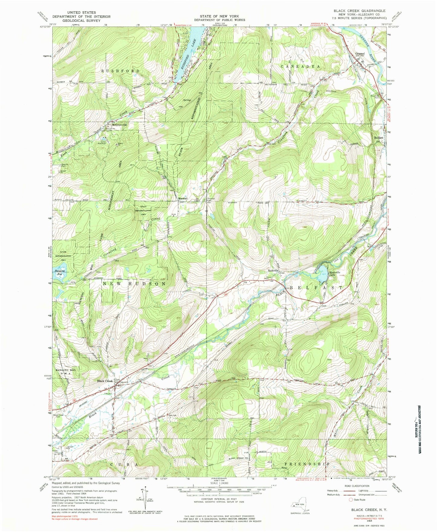 Classic USGS Black Creek New York 7.5'x7.5' Topo Map Image