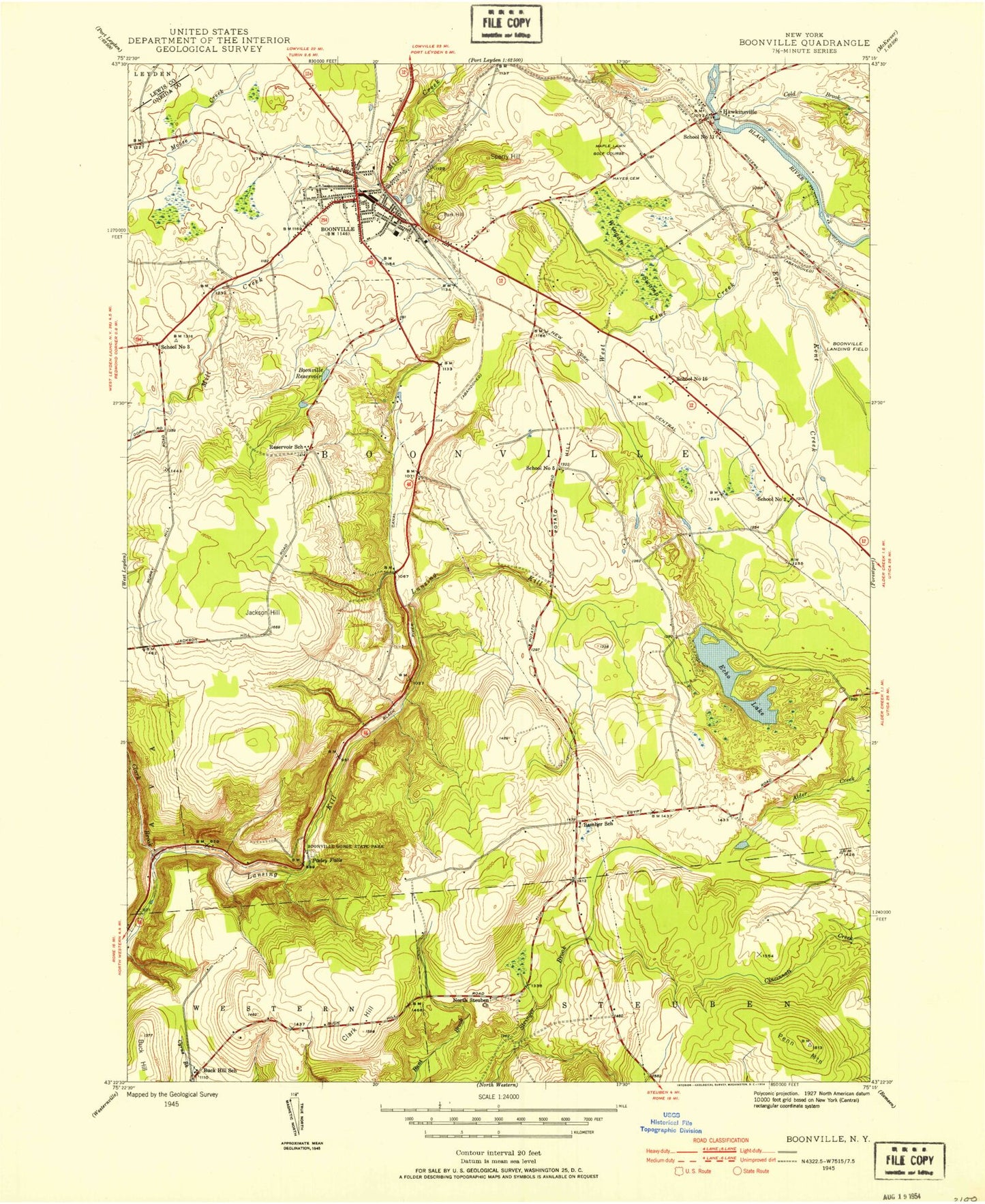 Classic USGS Boonville New York 7.5'x7.5' Topo Map Image