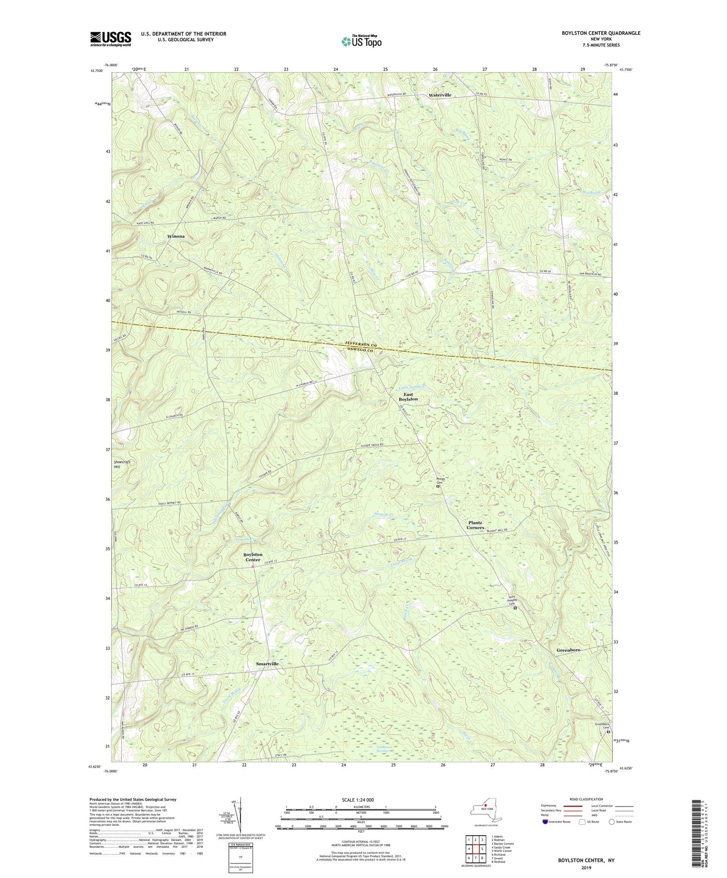 Boylston Center New York US Topo Map Image