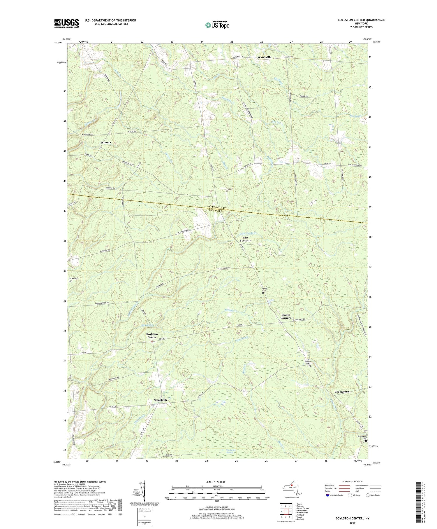 Boylston Center New York US Topo Map Image