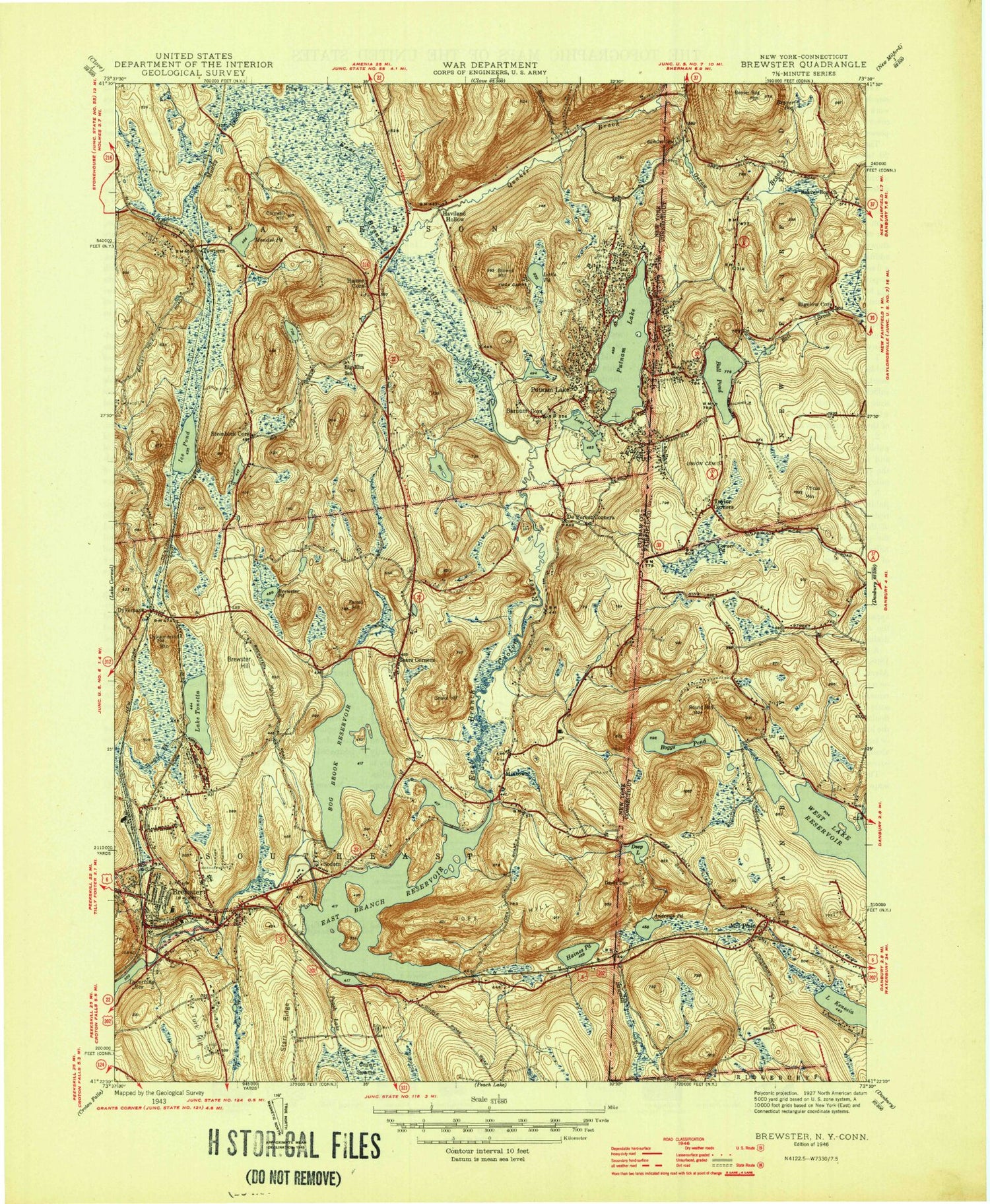 Classic USGS Brewster New York 7.5'x7.5' Topo Map Image