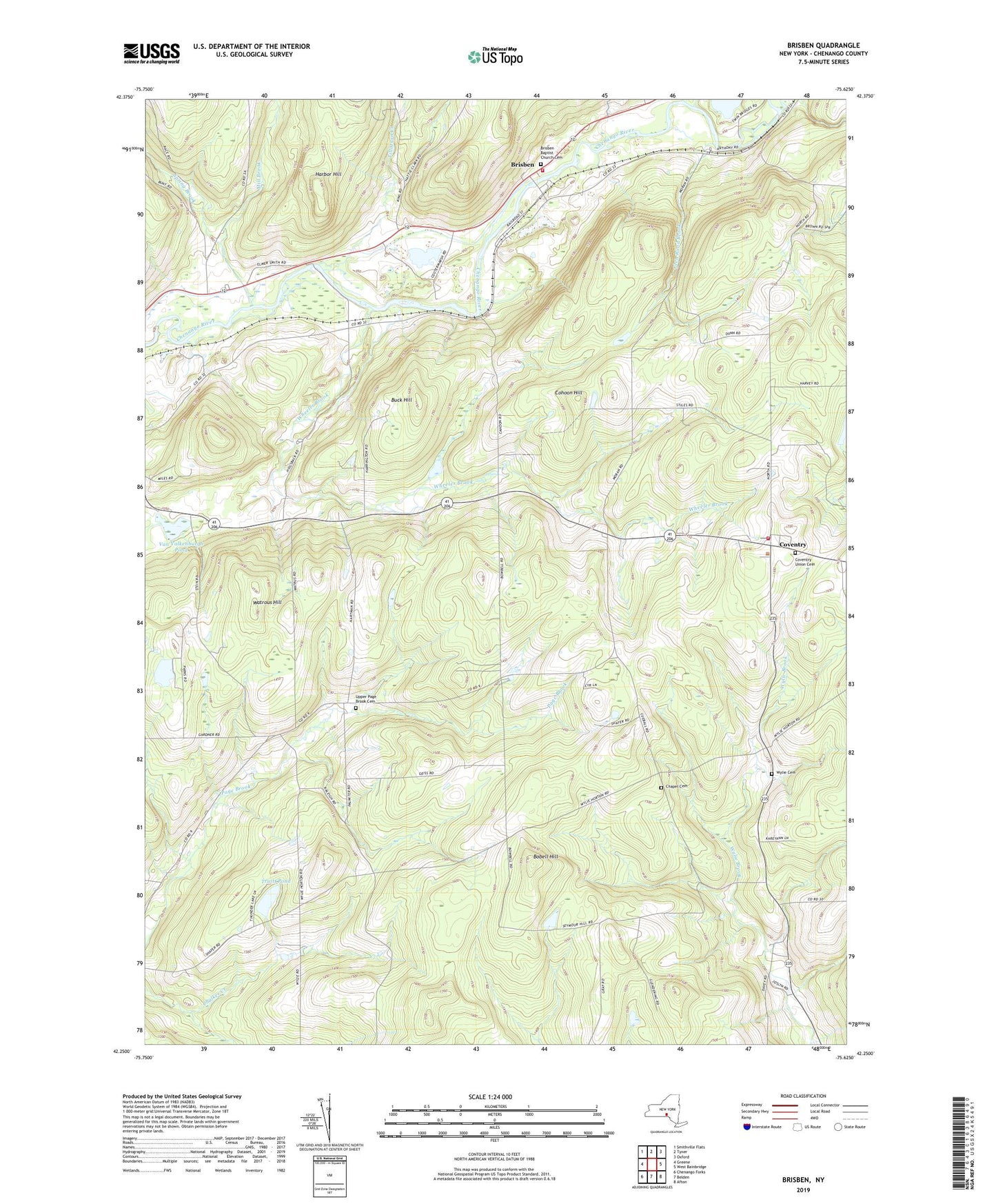 Brisben New York US Topo Map Image