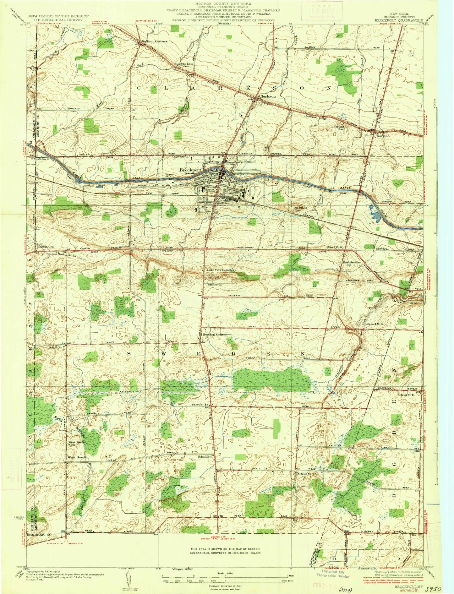 Classic USGS Brockport New York 7.5'x7.5' Topo Map Image