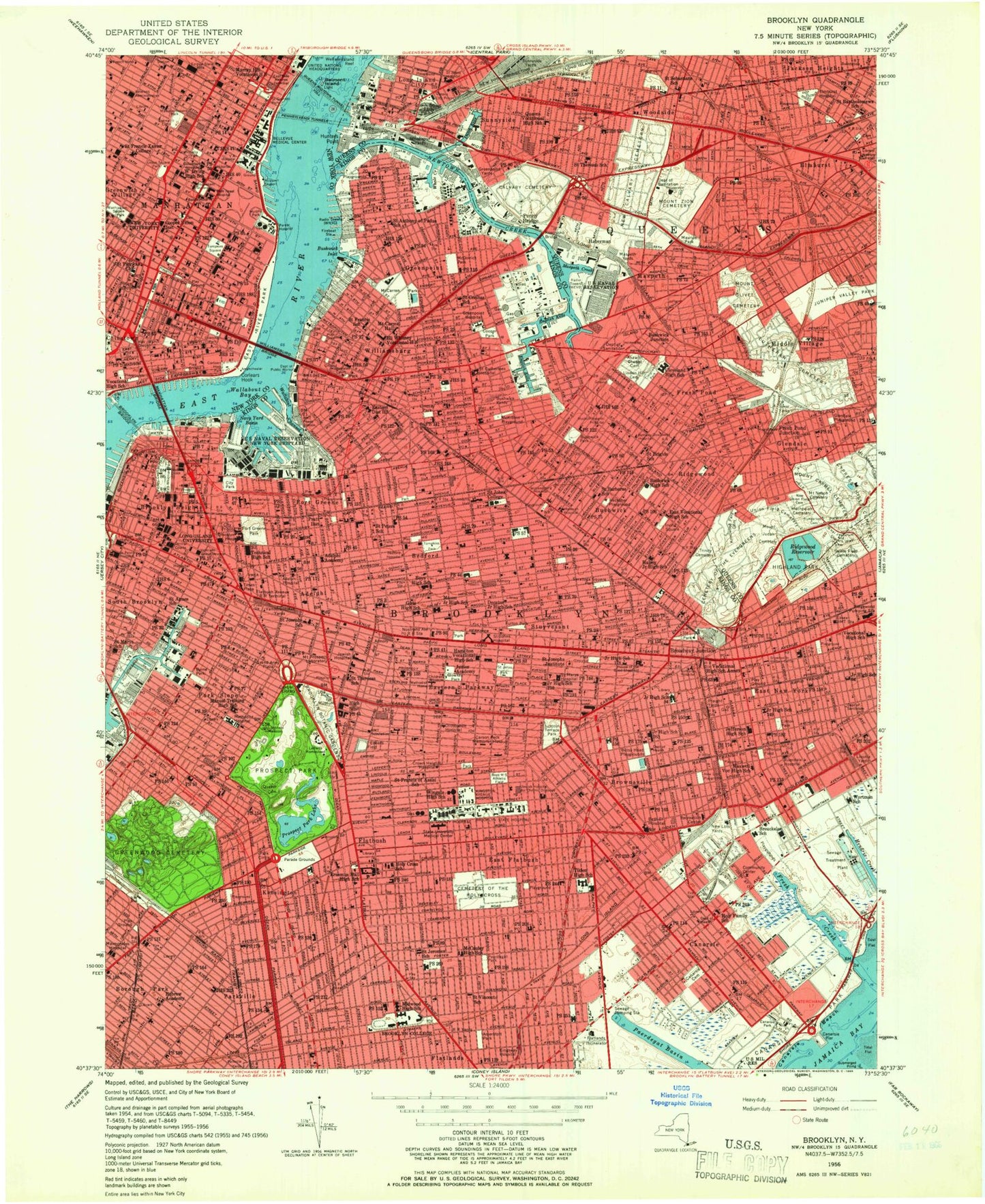 USGS Classic Brooklyn New York 7.5'x7.5' Topo Map Image