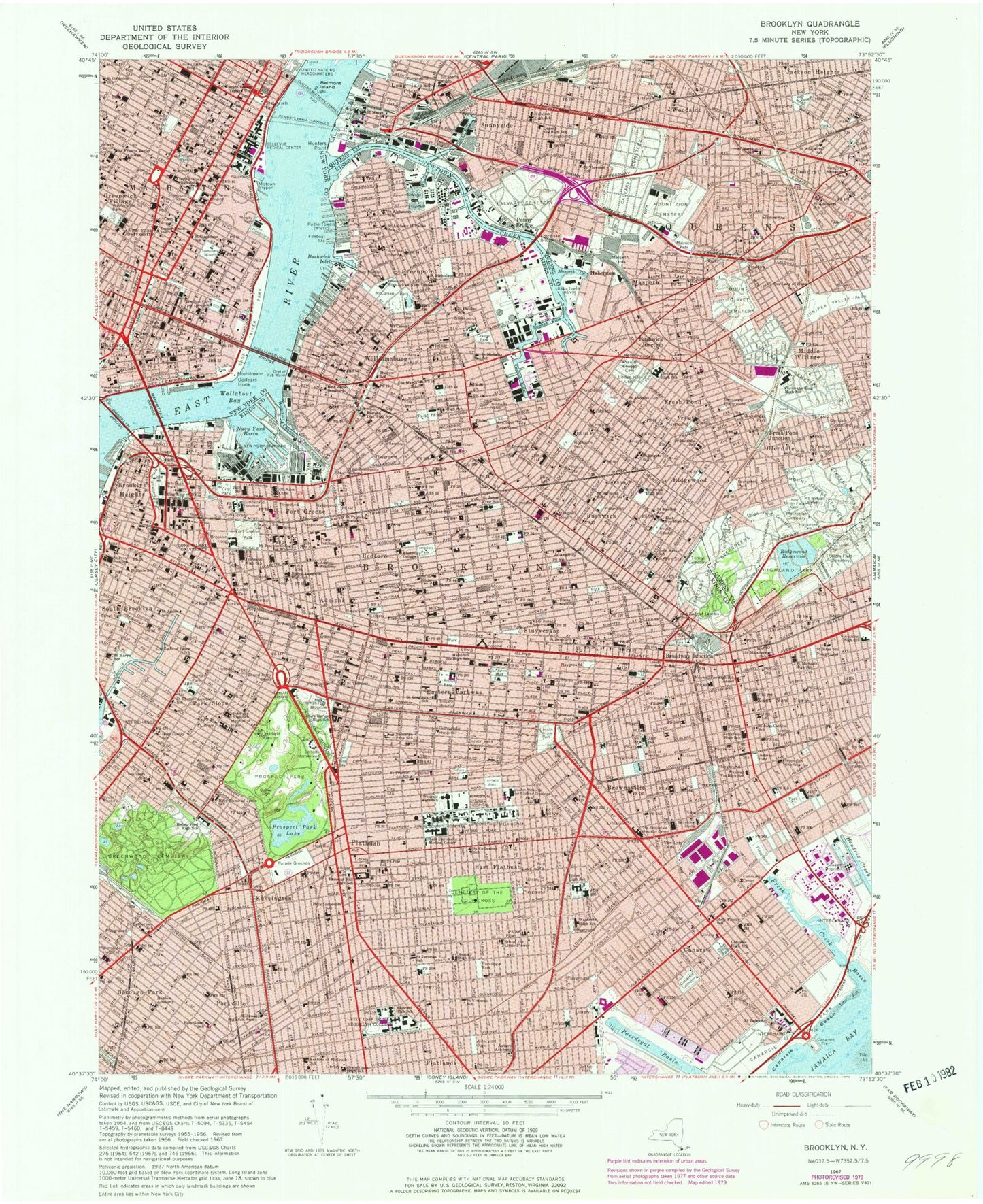 USGS Classic Brooklyn New York 7.5'x7.5' Topo Map Image