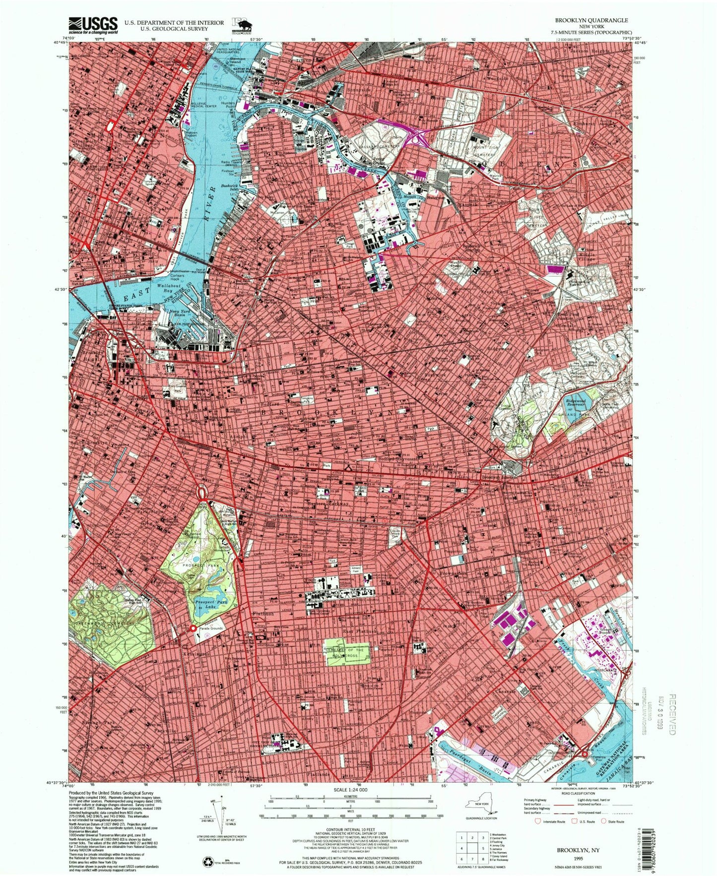 USGS Classic Brooklyn New York 7.5'x7.5' Topo Map Image