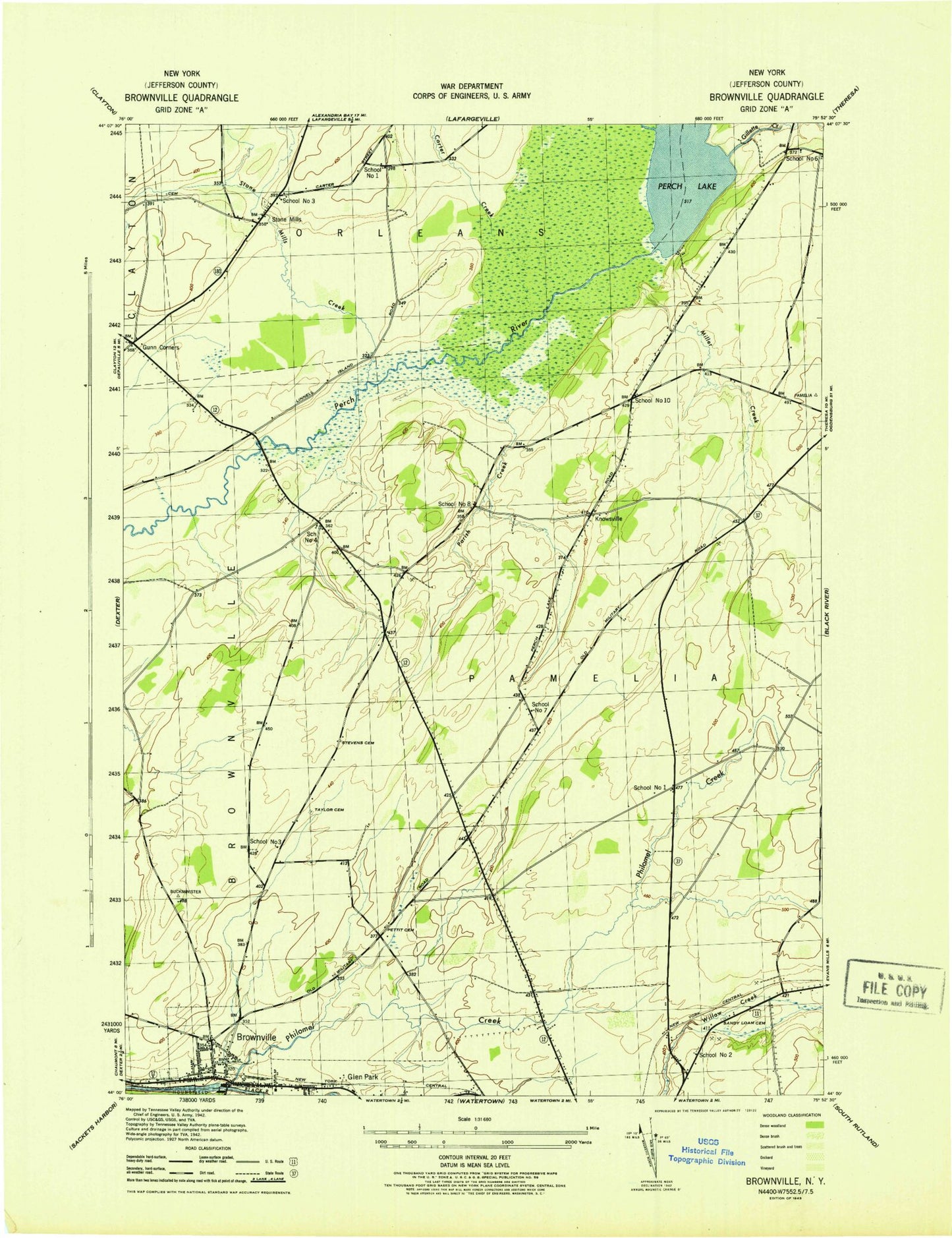 Classic USGS Brownville New York 7.5'x7.5' Topo Map Image