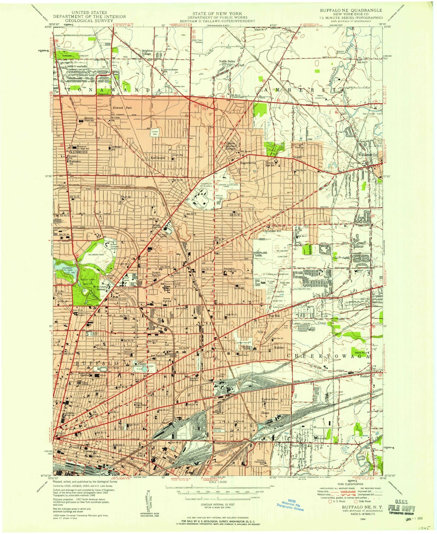 Classic USGS Buffalo NE New York 7.5'x7.5' Topo Map Image