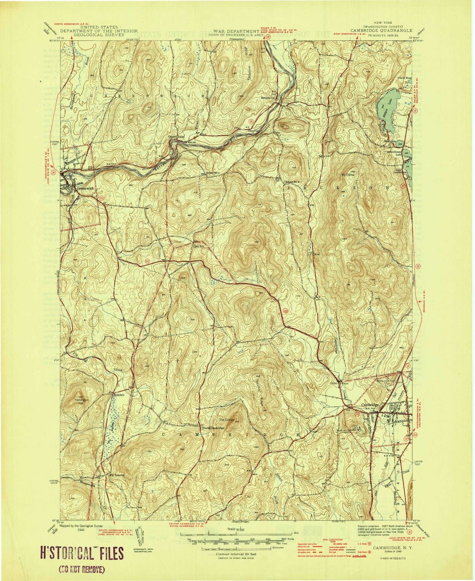 Classic USGS Cambridge New York 7.5'x7.5' Topo Map MyTopo Map Store