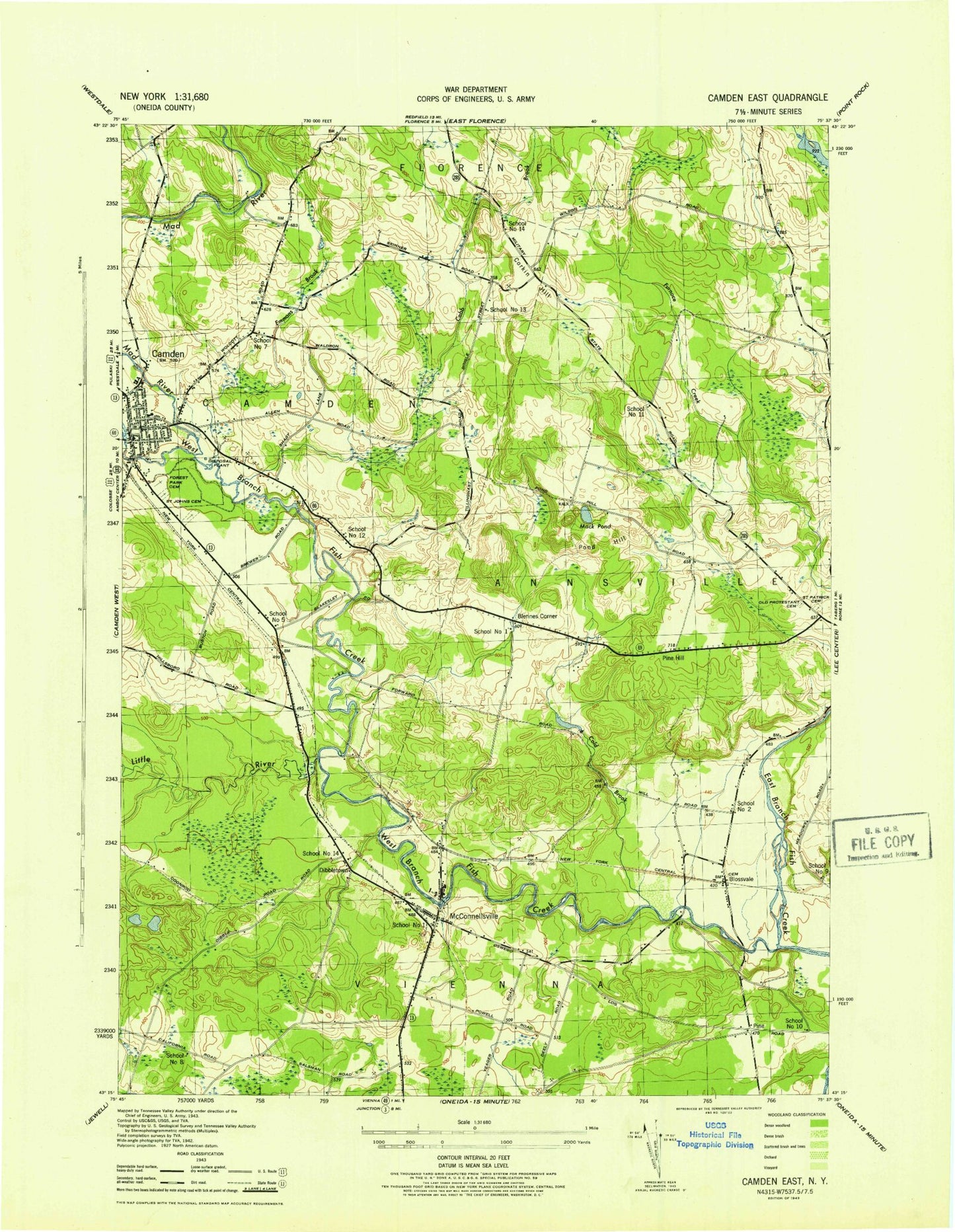 Classic USGS Camden East New York 7.5'x7.5' Topo Map Image