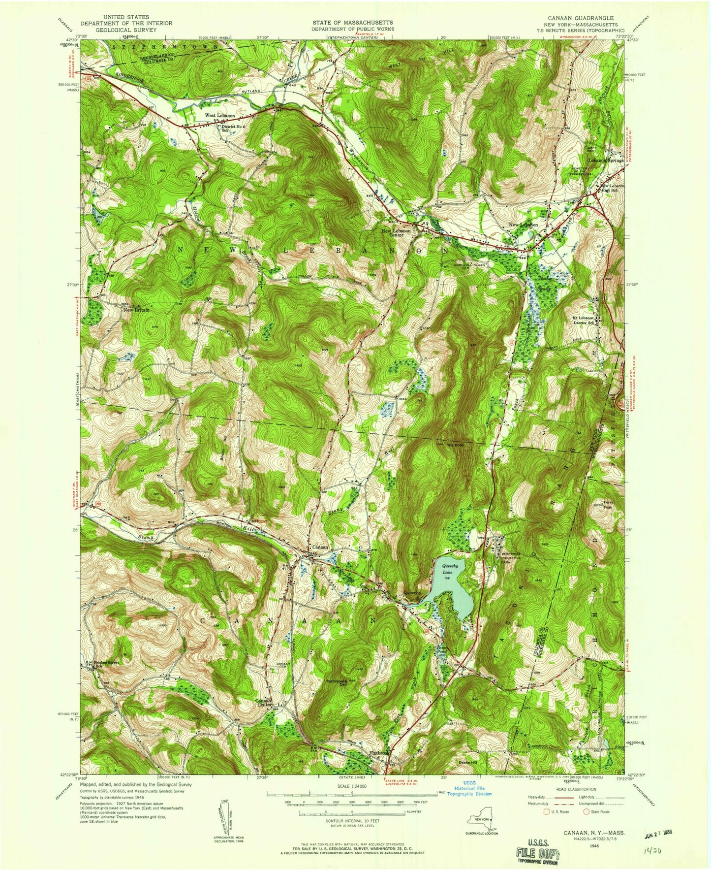 Classic USGS Canaan New York 7.5'x7.5' Topo Map Image