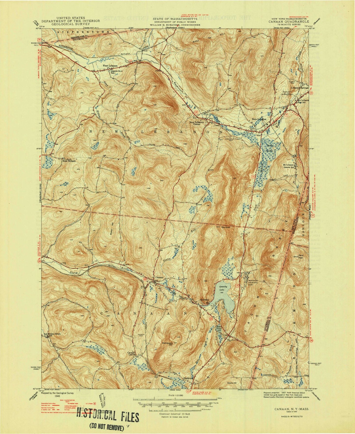 Classic USGS Canaan New York 7.5'x7.5' Topo Map Image