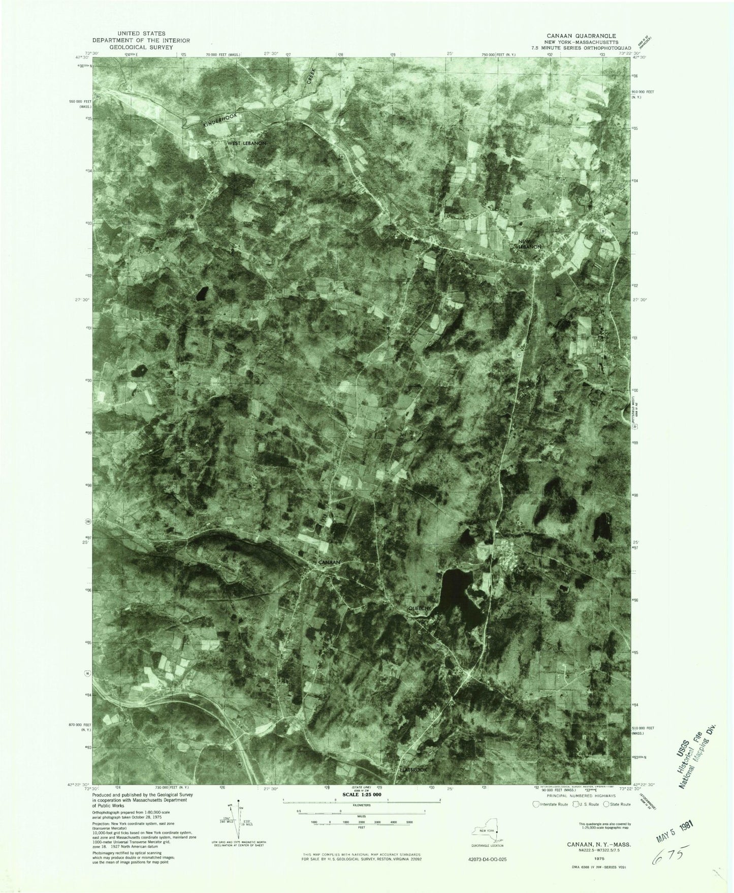 Classic USGS Canaan New York 7.5'x7.5' Topo Map Image