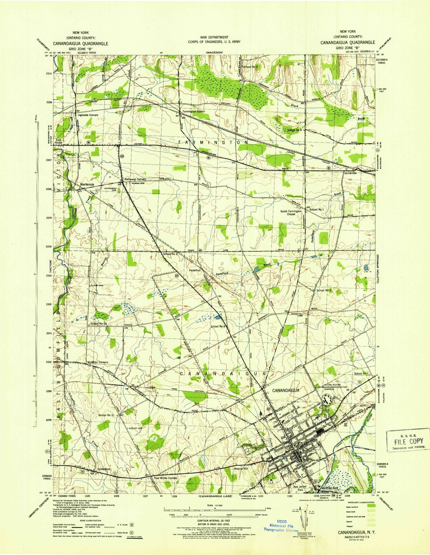 Classic USGS Canandaigua New York 7.5'x7.5' Topo Map Image