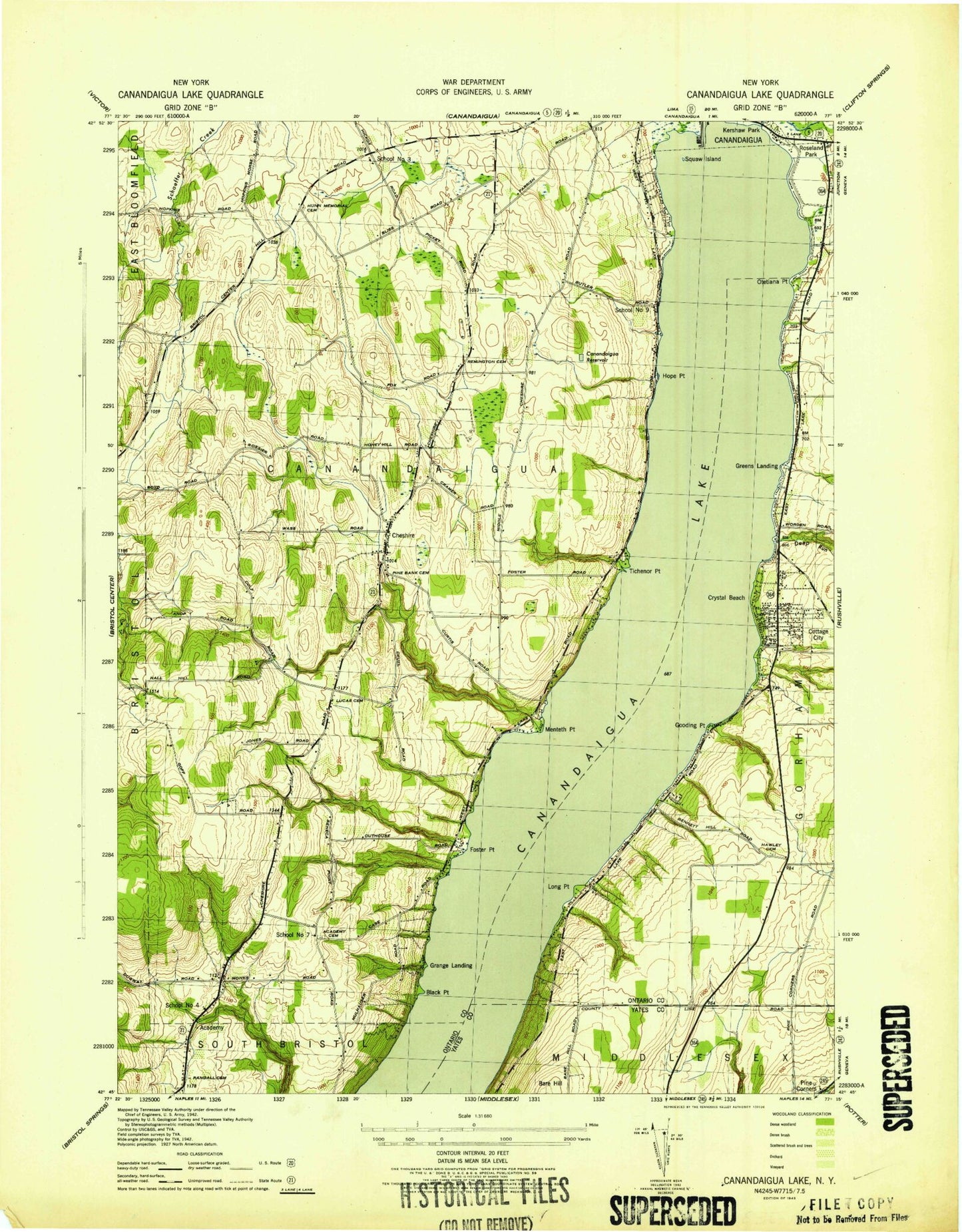 Classic USGS Canandaigua Lake New York 7.5'x7.5' Topo Map Image