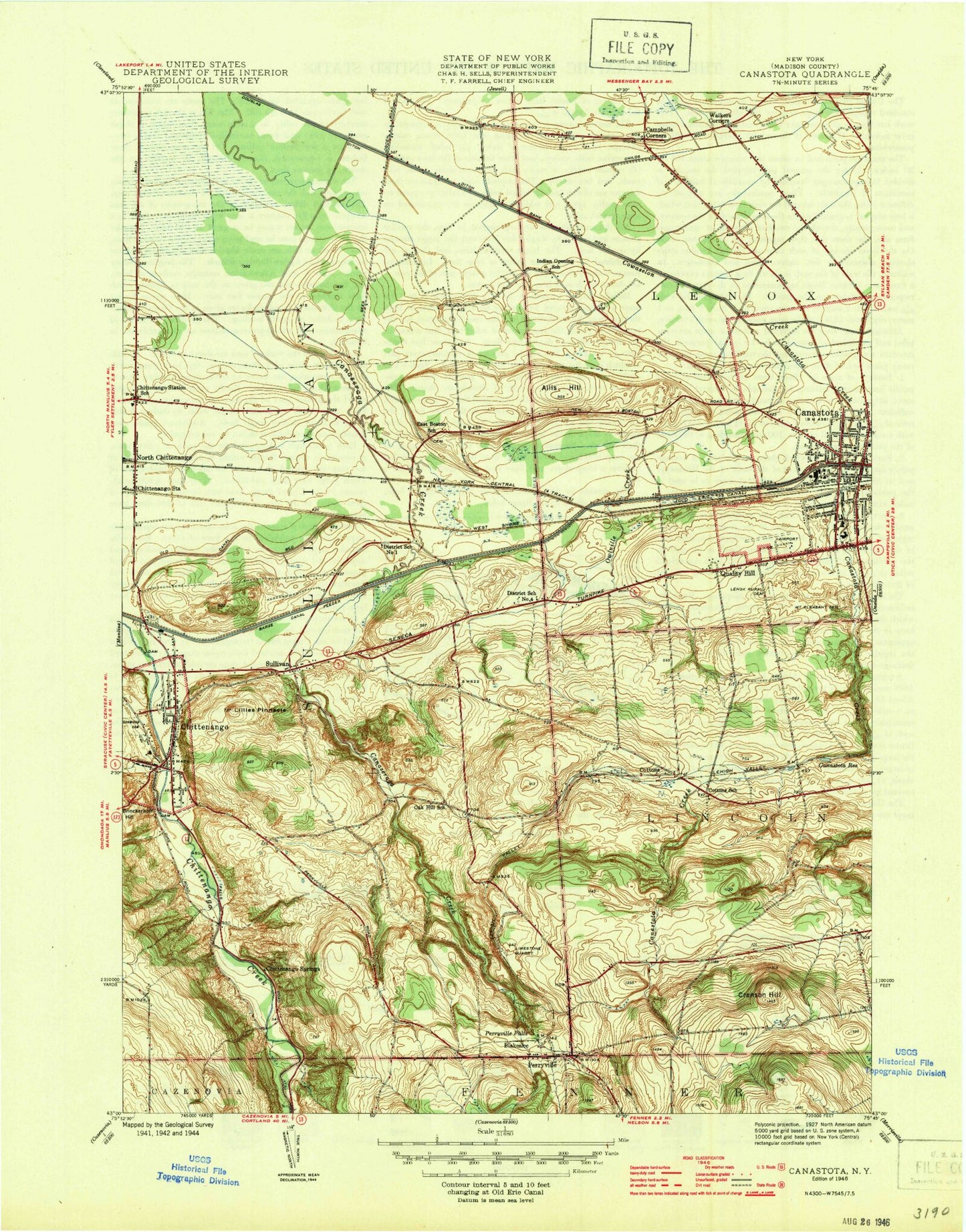 Classic USGS Canastota New York 7.5'x7.5' Topo Map Image