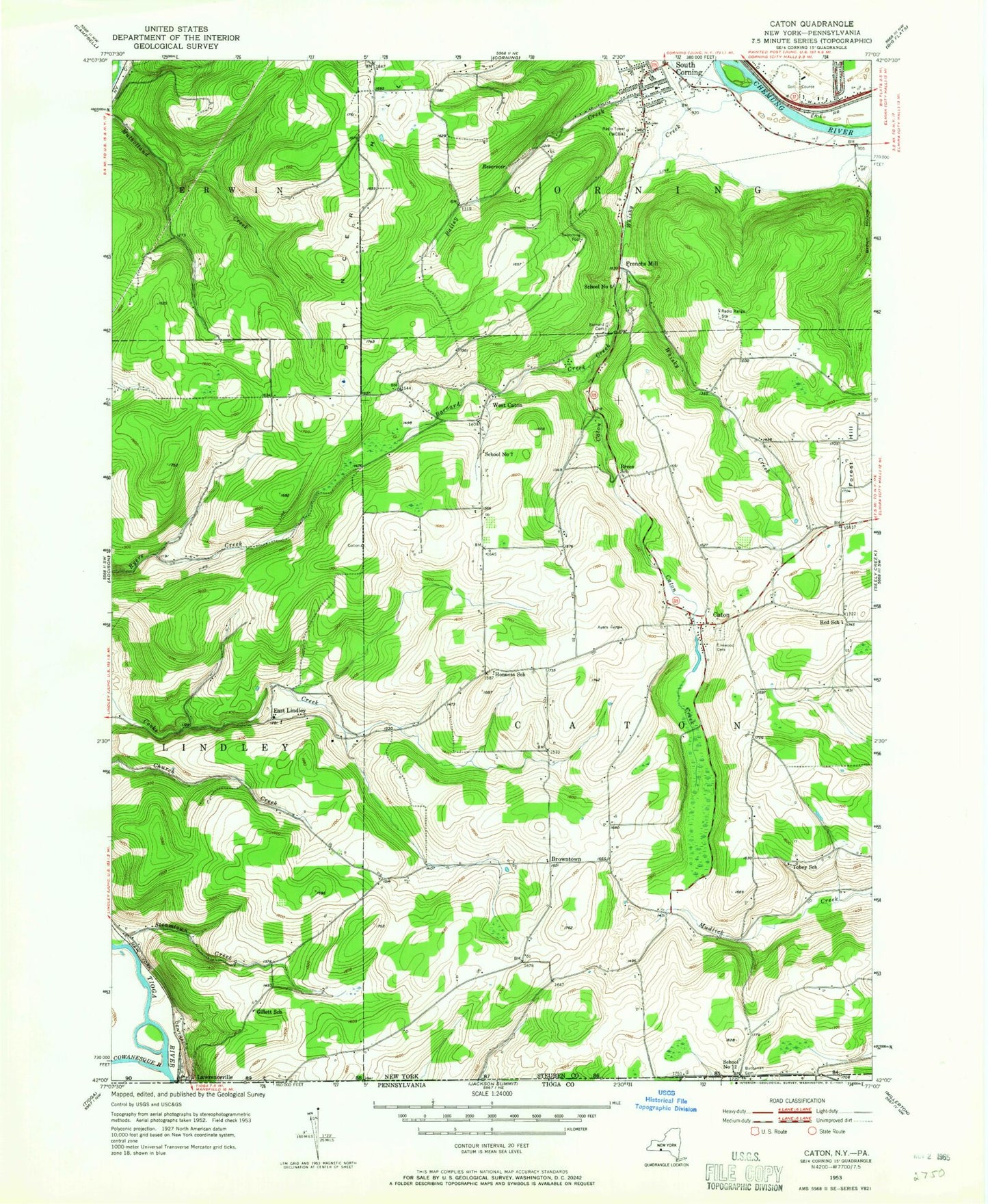 Classic USGS Caton New York 7.5'x7.5' Topo Map Image
