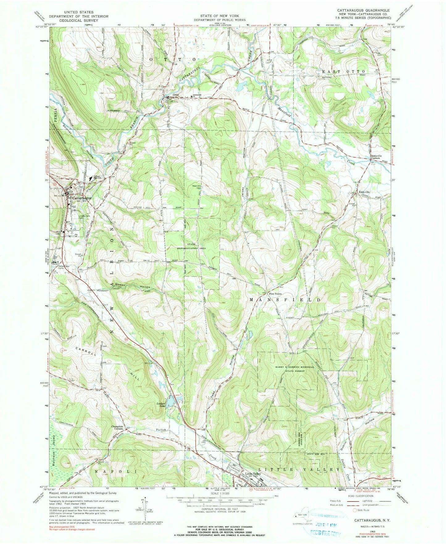 Classic USGS Cattaraugus New York 7.5'x7.5' Topo Map Image
