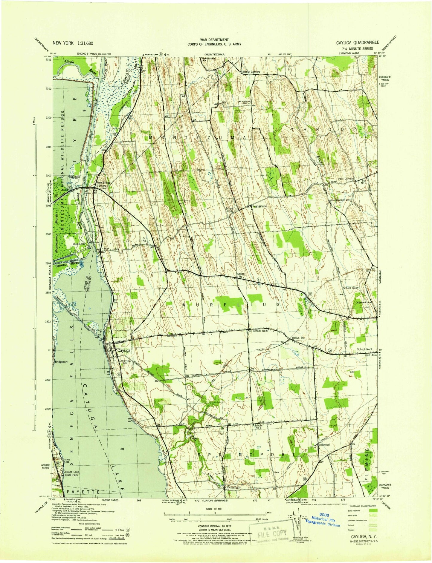 Classic USGS Cayuga New York 7.5'x7.5' Topo Map Image