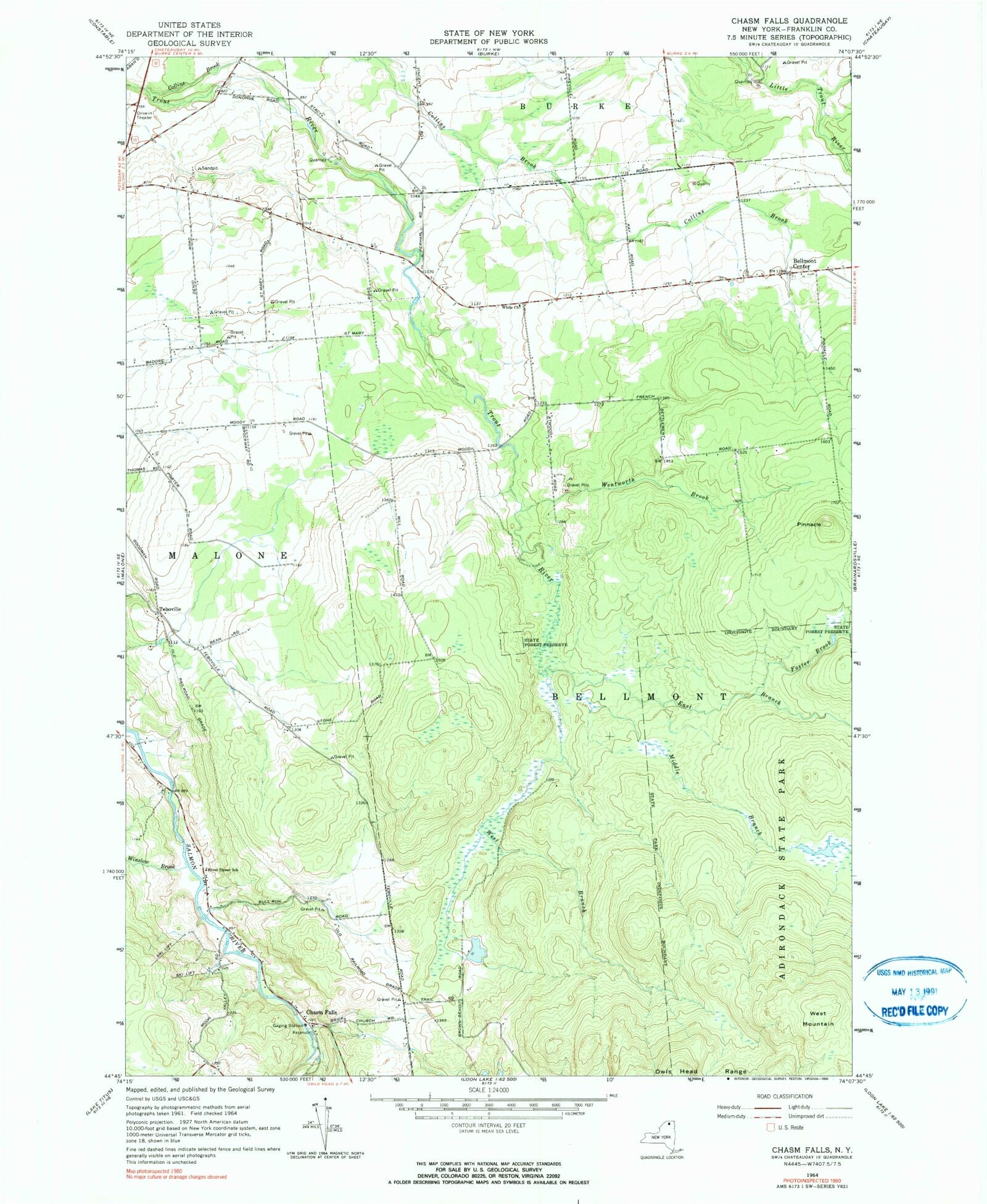 Classic USGS Chasm Falls New York 7.5'x7.5' Topo Map – MyTopo Map Store