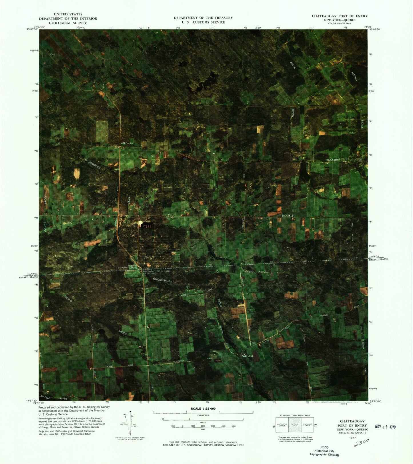 Classic USGS Chateaugay Port of Entry New York 7.5'x7.5' Topo Map Image