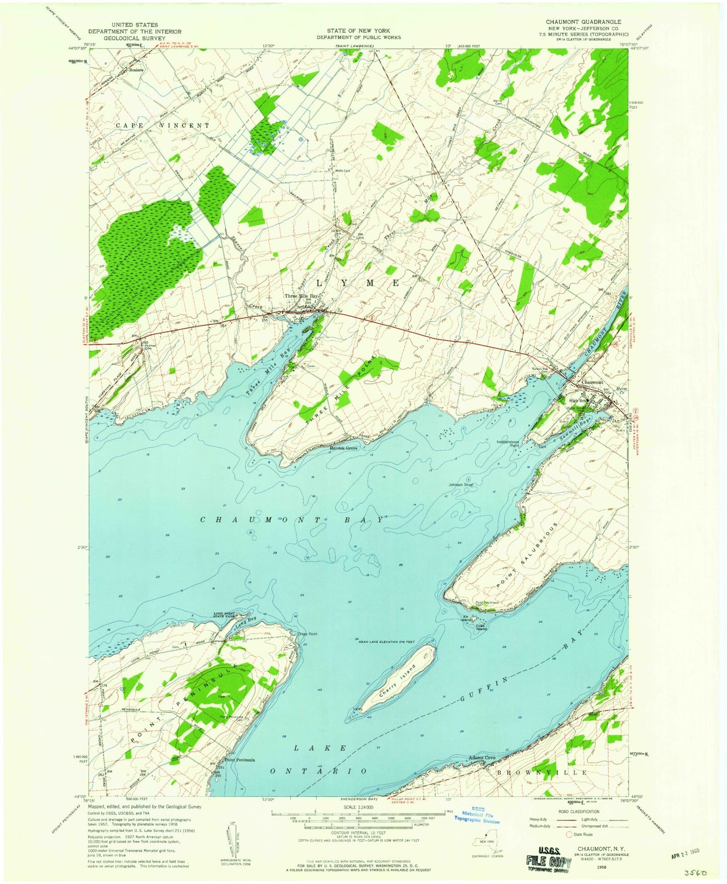 Classic USGS Chaumont New York 7.5'x7.5' Topo Map Image