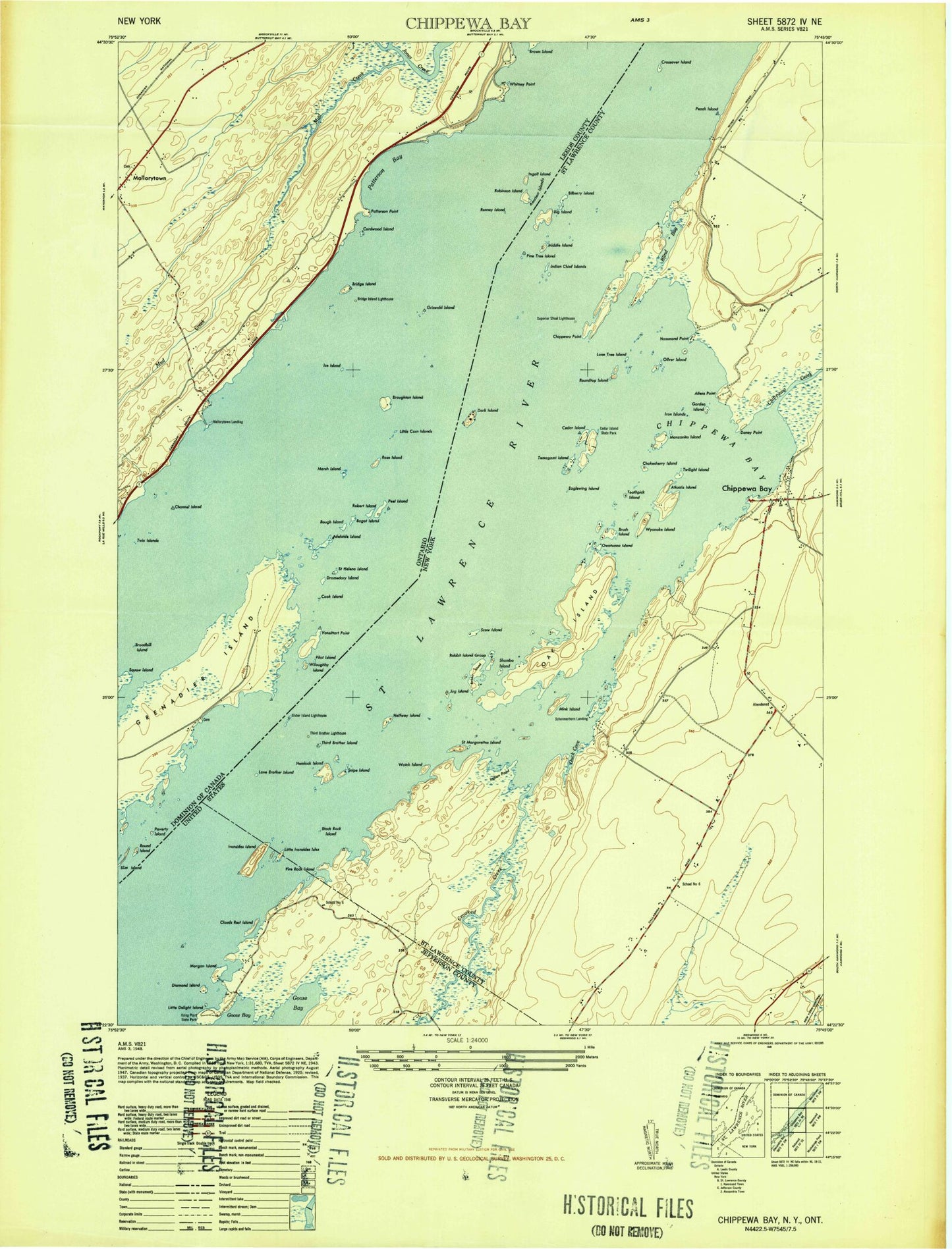 Classic USGS Chippewa Bay New York 7.5'x7.5' Topo Map Image
