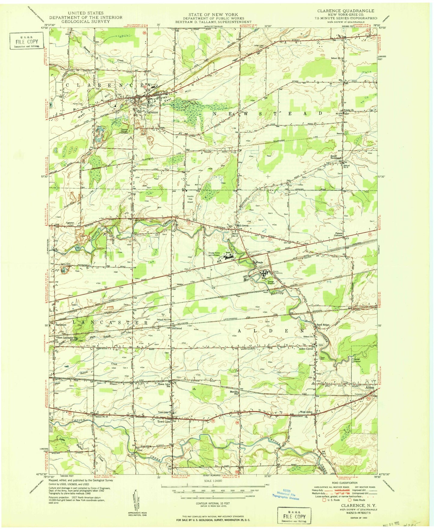 Classic USGS Clarence New York 7.5'x7.5' Topo Map Image