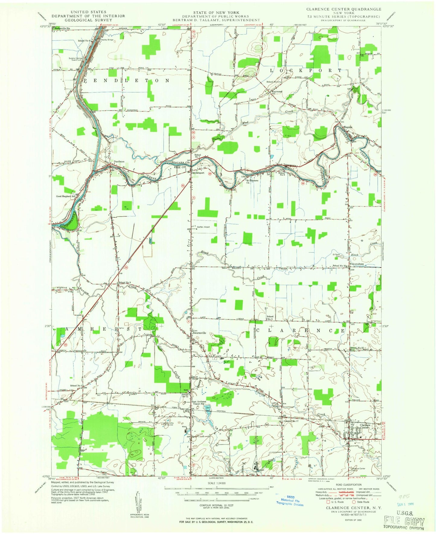 Classic USGS Clarence Center New York 7.5'x7.5' Topo Map Image