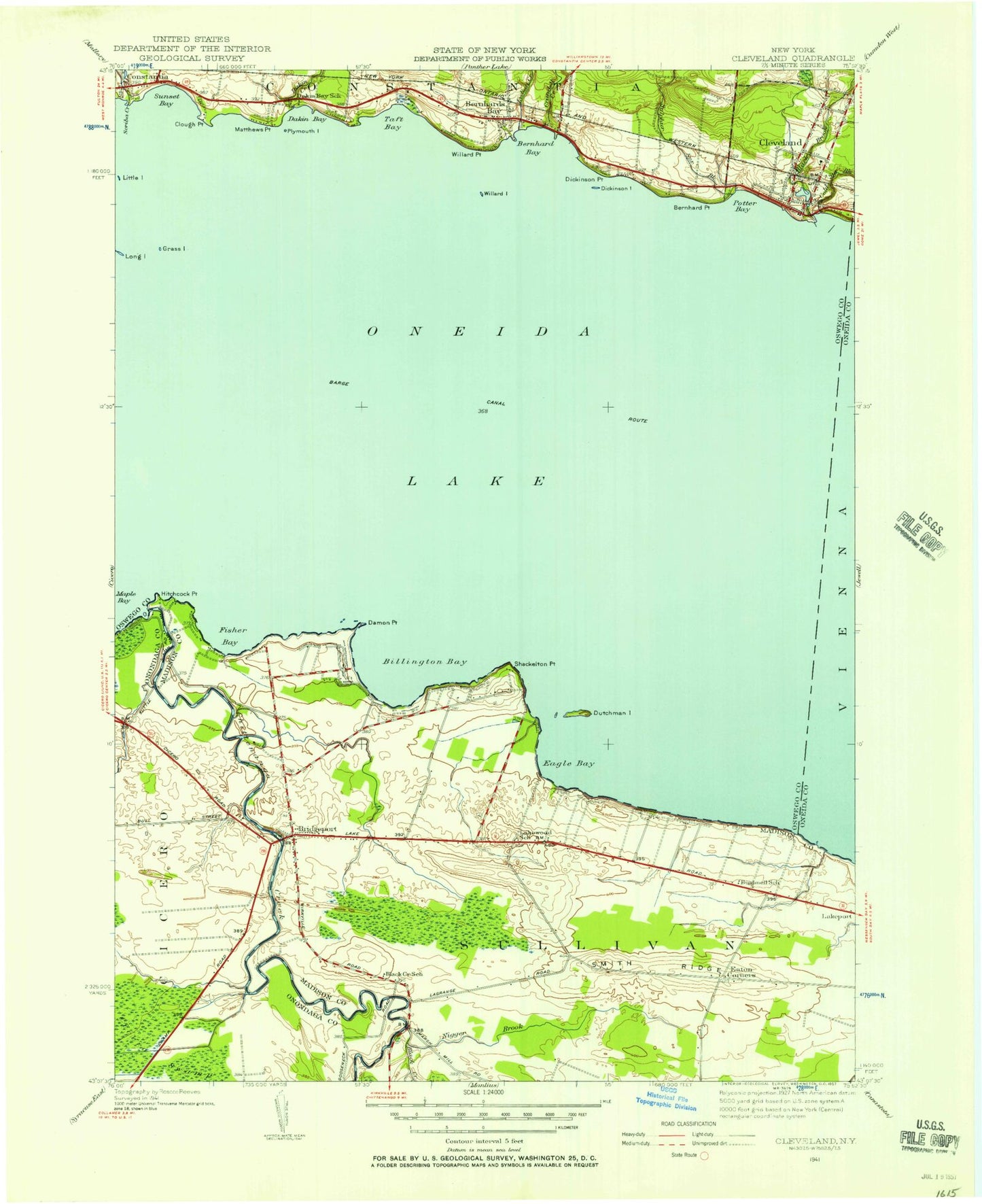Classic USGS Cleveland New York 7.5'x7.5' Topo Map Image