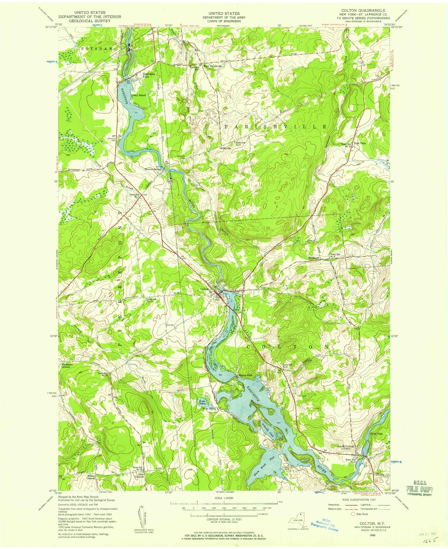 Classic USGS Colton New York 7.5'x7.5' Topo Map Image